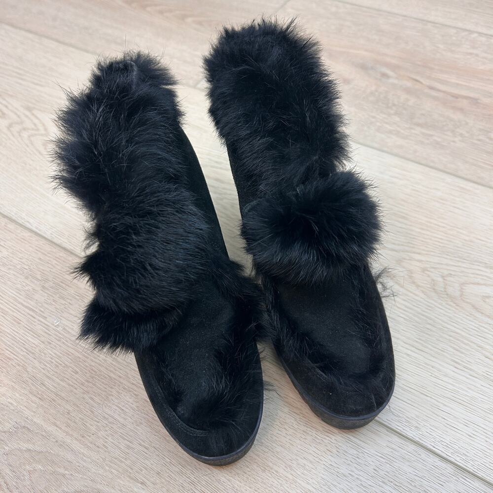 Coach Luxe Black Fur Booties